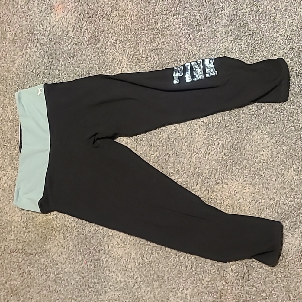 Victoria's Secret Pink Black Bling Scrunch Bottoms Yoga Leggings